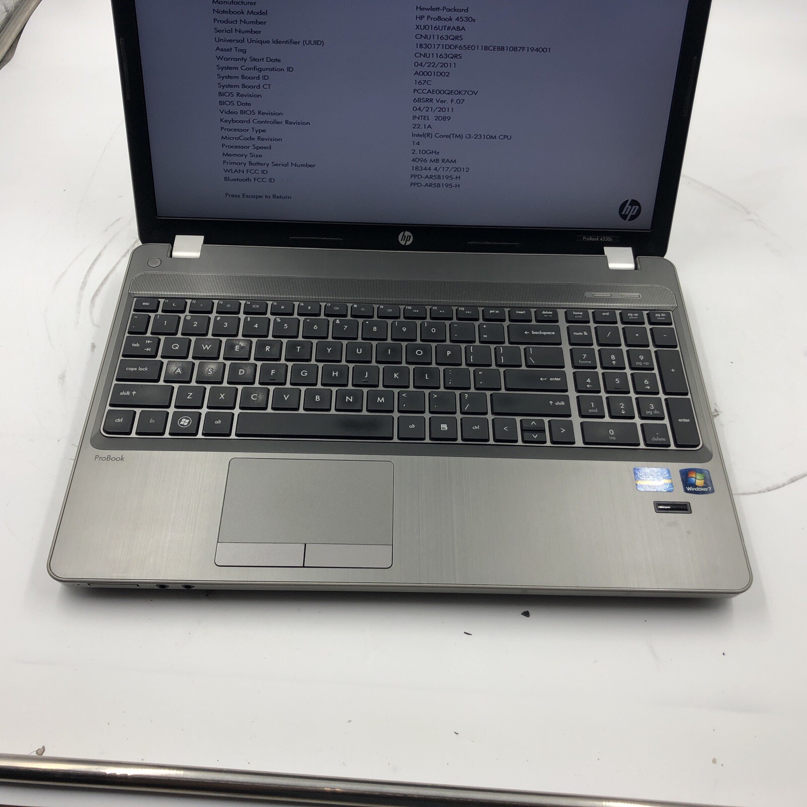 HP ProBook 4530s Laptop i3-2310M 2.1GHz 4GB NO HDD/OS Dead Board/GPU (FOR PARTS)