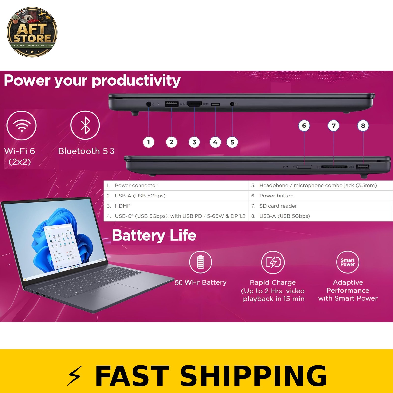 Lenovo IdeaPad Slim 3 Laptop, 15.3″ WUXGA, Intel i5-13420H, Luna Grey