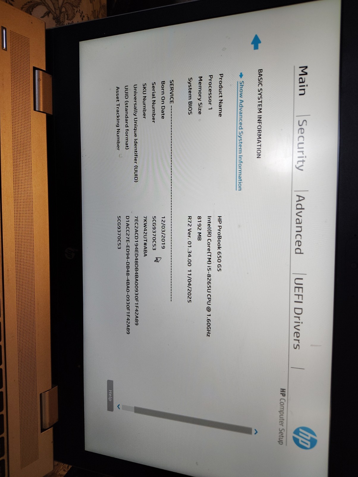 HP ProBook 650 G5 15.6″ Laptop | i5-8265U 1.60GHz | 8GB RAM | 256 GB DRIVE NO OS