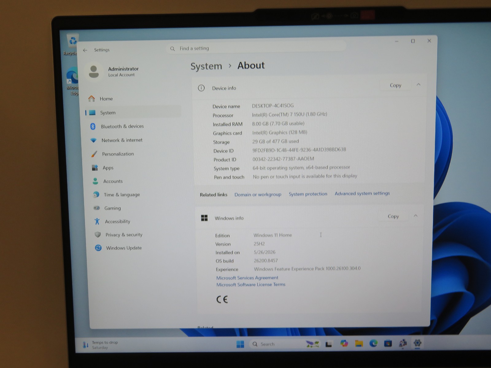 Ideapad Slim 5 16IRU9 16in Intel Core 7 150U 1.8GHz 8GB RAM 512GB SSD