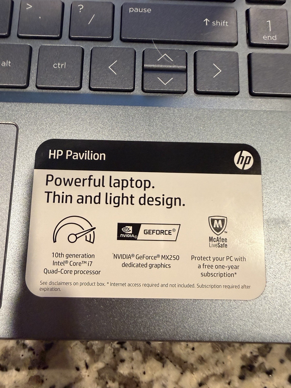 HP Pavilion 15.6 in Laptop Core i7 10th Gen GeForce MX250 16gb RAM