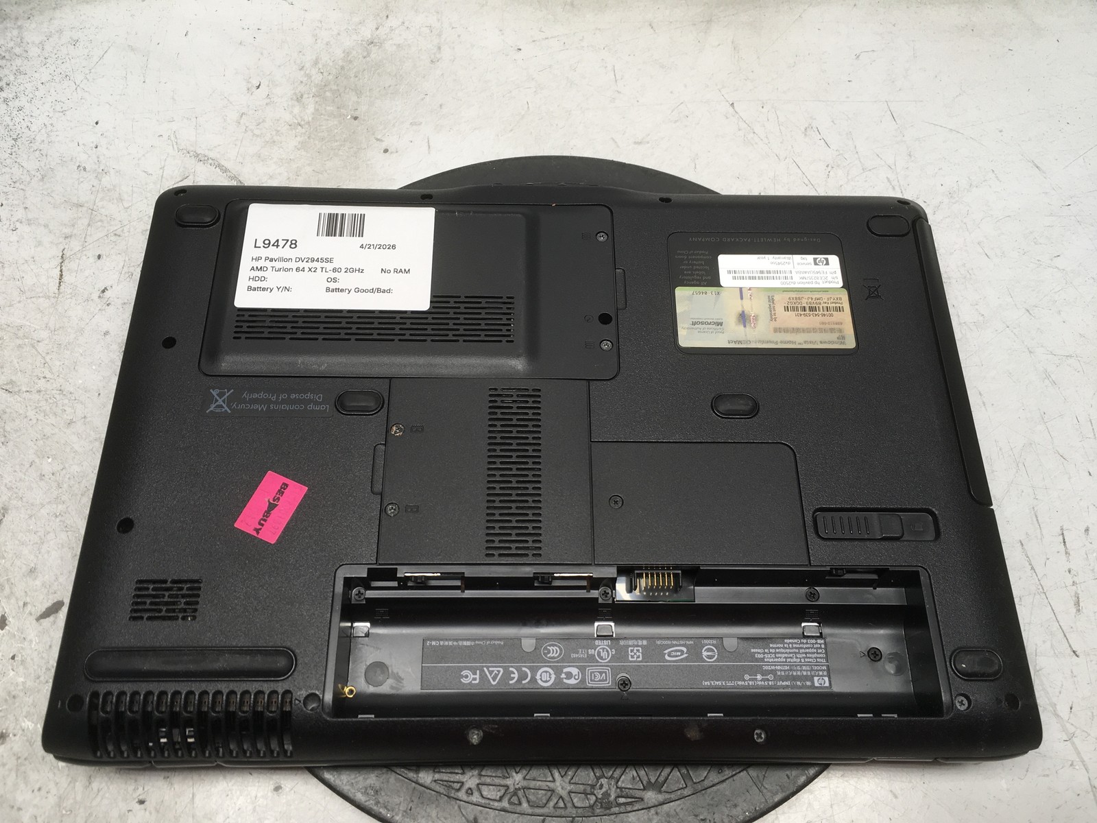 HP Pavilion DV2945SE AMD Turion 64 X2 TL-60 2GHz No RAM NO HDD No Batt