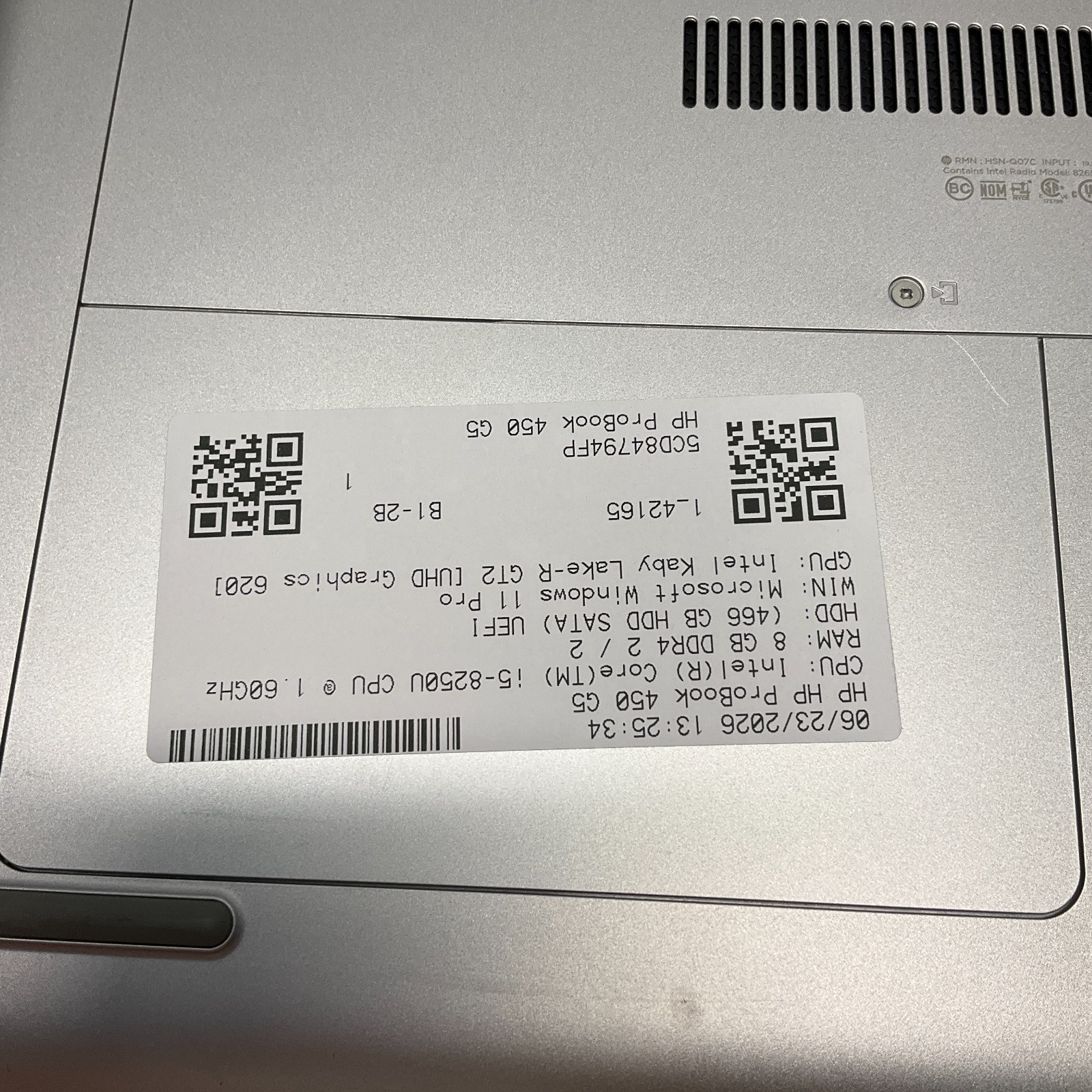 HP Probook 450 G5 15.6” Intel Core i5-8250U 1.60GHz 8GB 500GB HDD Windows 11