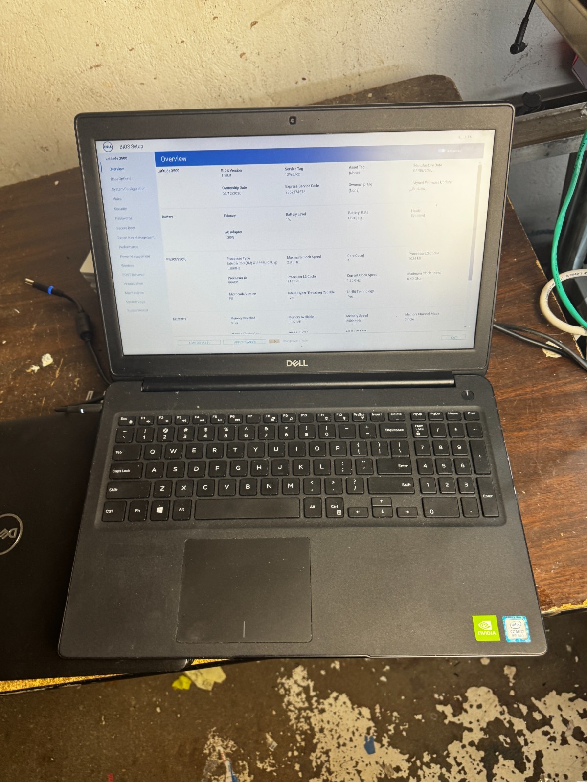 Dell Latitude 3500 Core I7-8565U 8GB RAM Laptop for Parts/Repair #6482