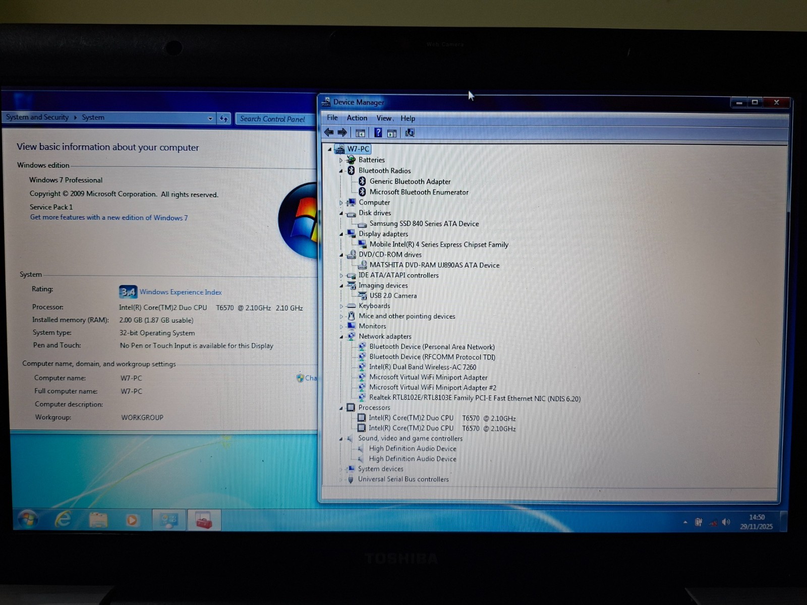 TOSHIBA SATELLITE PRO L500-1VW PSLS1E Laptop 15.6″ 2GB 120GB SSD Windows 7 HDMI