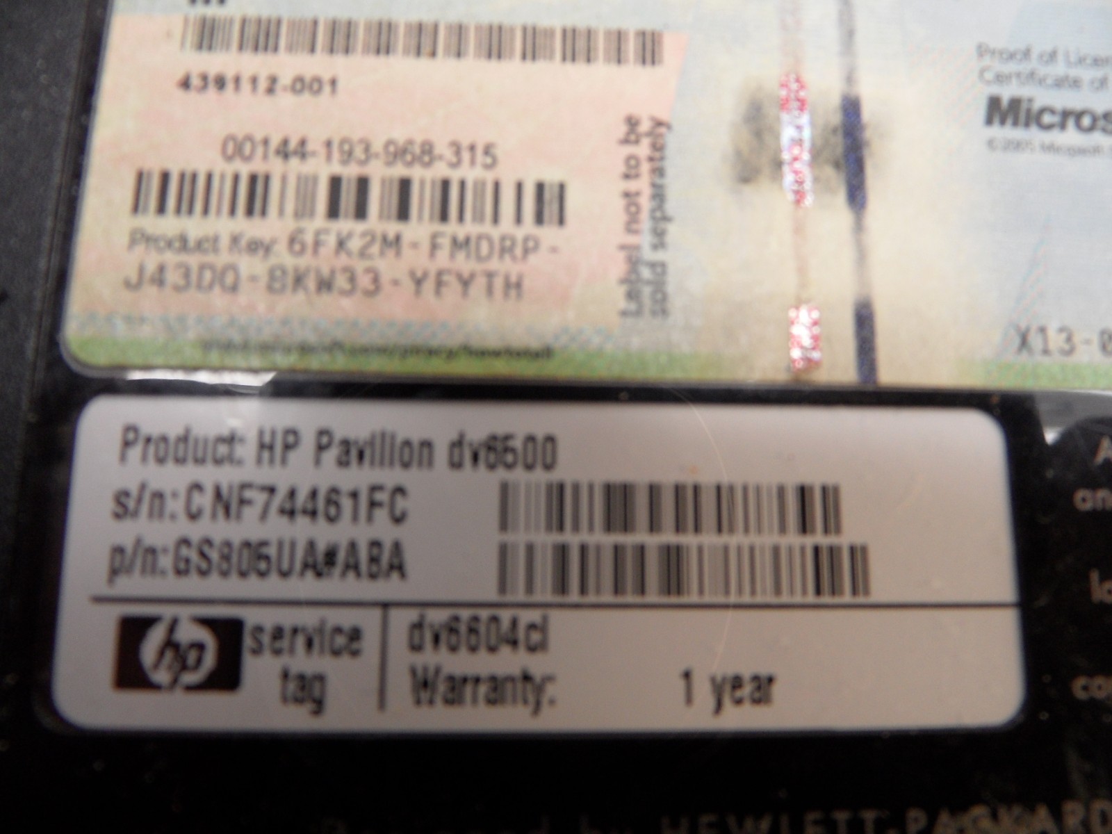 Hp Pavillion Dv6000 Dv6604Cl Parts Laptop 1.46Ghz No HD Booted To Win 446477-001