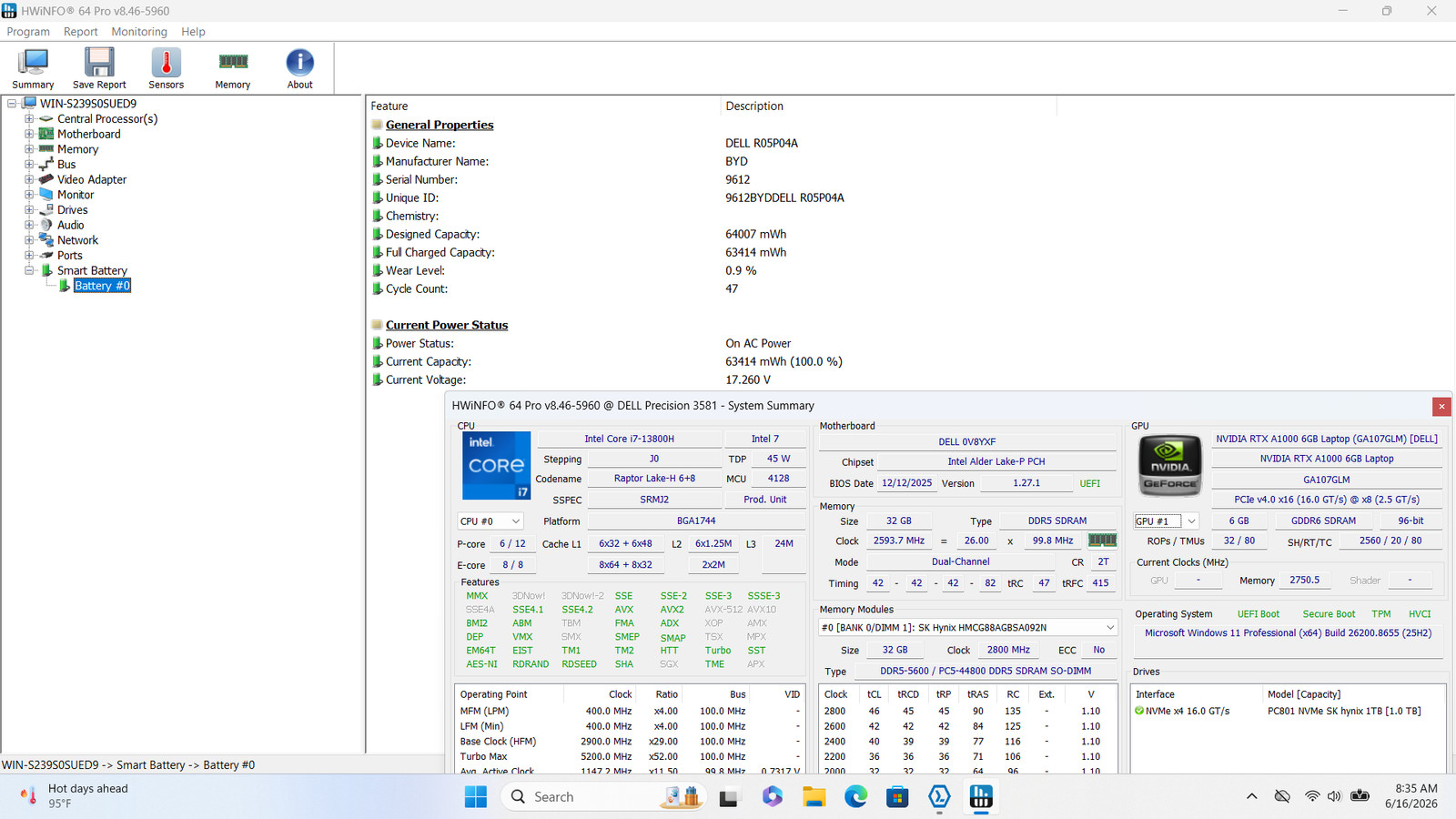 Dell Precision 3581 15.6 i7-13800H 32GB 1TB RTX A1000 W11P Workstation