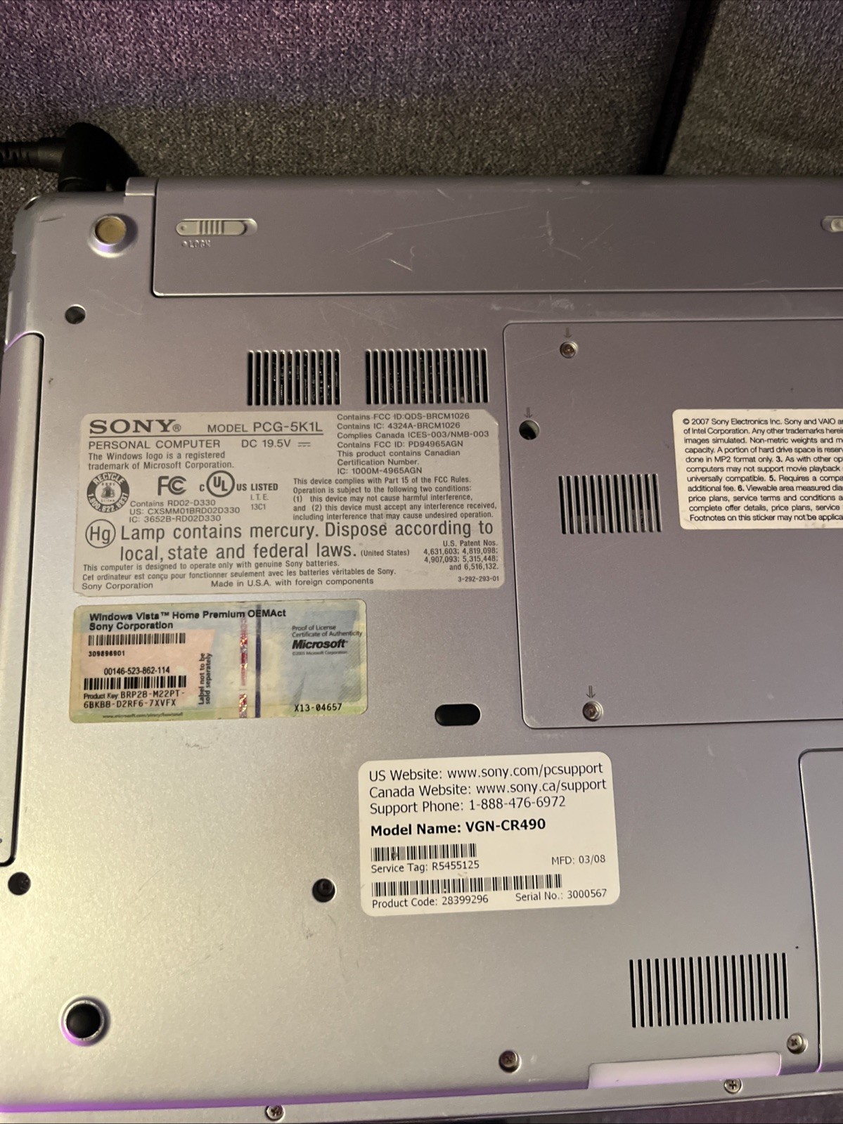 Sony Viao VGN-CR490 Aesthetic Windows 7 Laptop Core 2 Duo T8300, 2GB RAM , 230GB