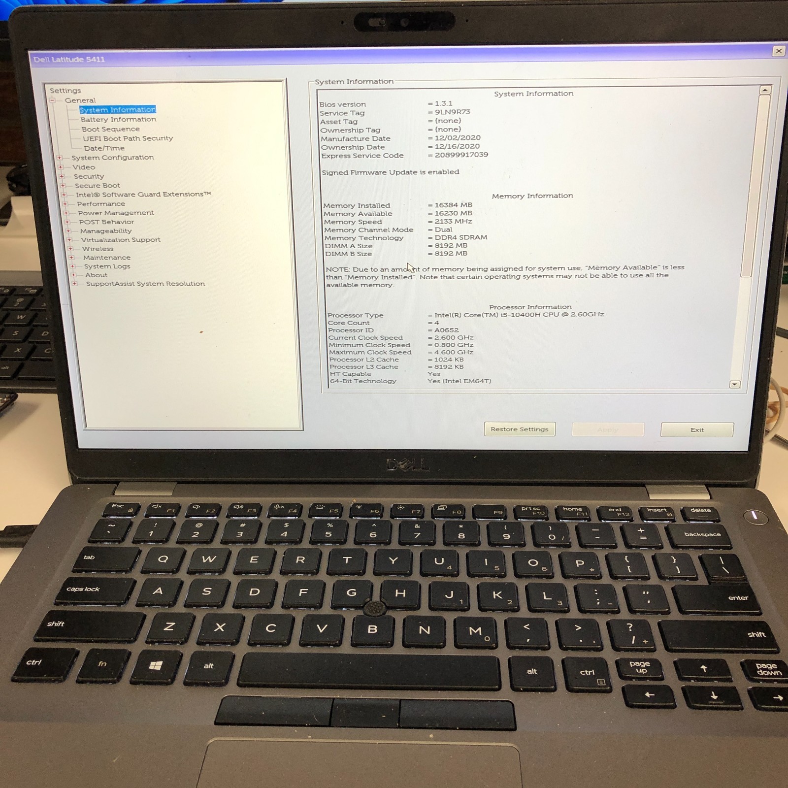 Dell Latitude 5411 14″ Laptop Intel Core i5-10400H 16GB RAM NO SSD/BATT