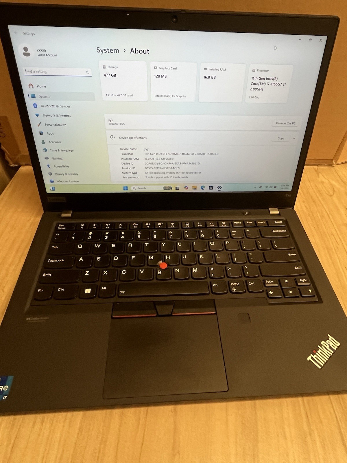 Lenovo ThinkPad T14 Gen 2 14 500SSD Intel Core i7-1165G7 2.8GHz 16GB Touchscreen
