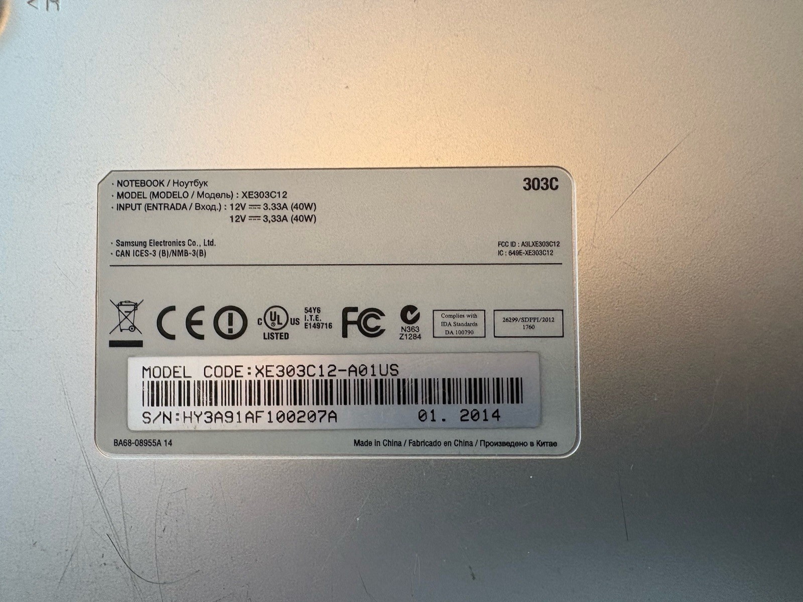 Google Chromebook XE303C12 Laptop And Charger