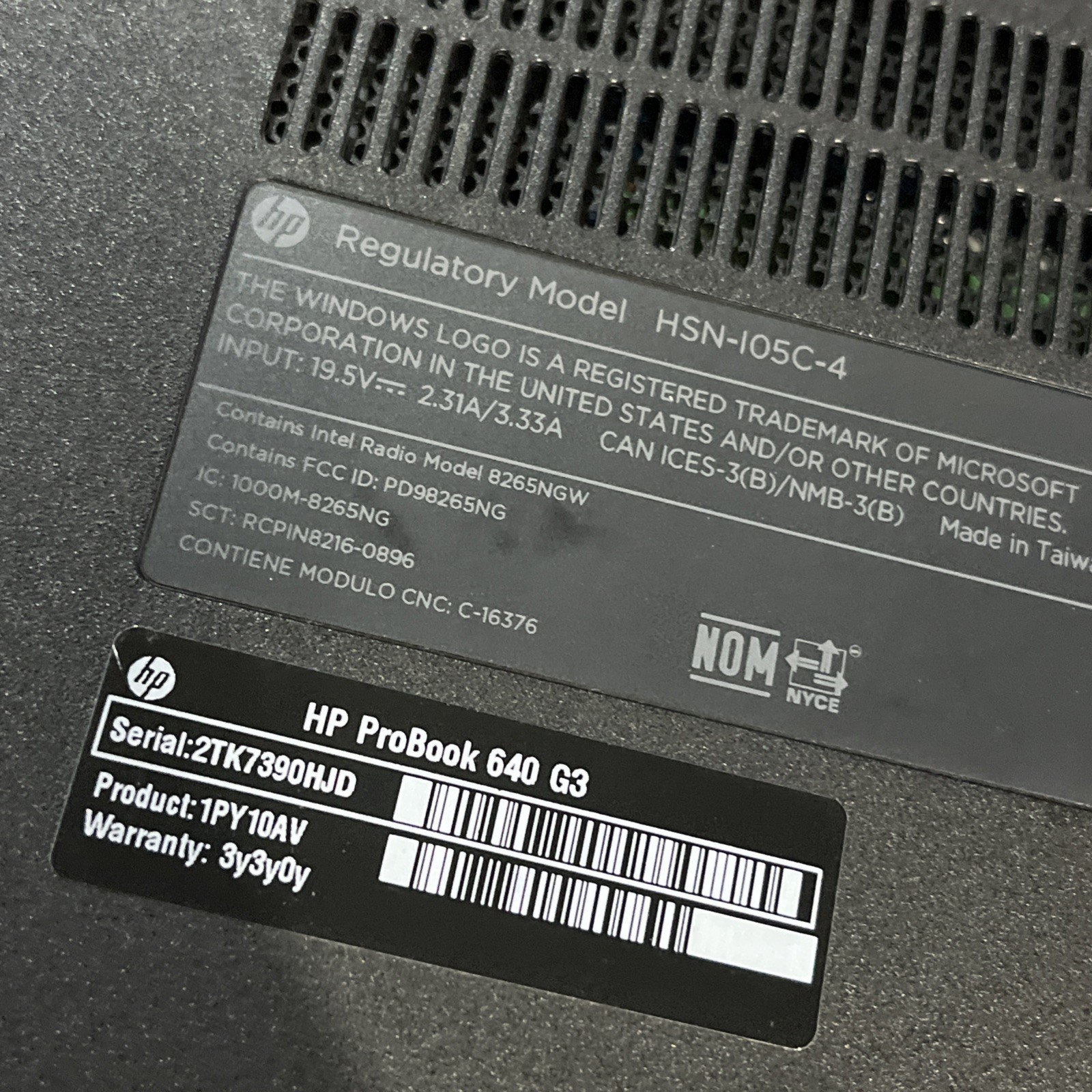 HP PROBOOK 640 G3 INTEL CORE I5-7200U 2.50GHZ 8GB RAM NO HD