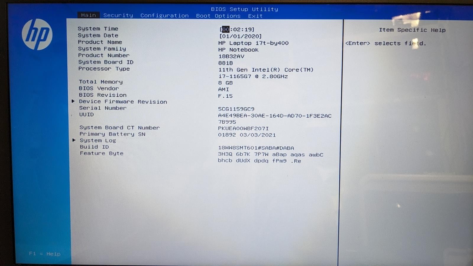 HP 17T-BY400 i7-1165G7 @ 2.80GHz, 8GB RAM, NO HDD/OS