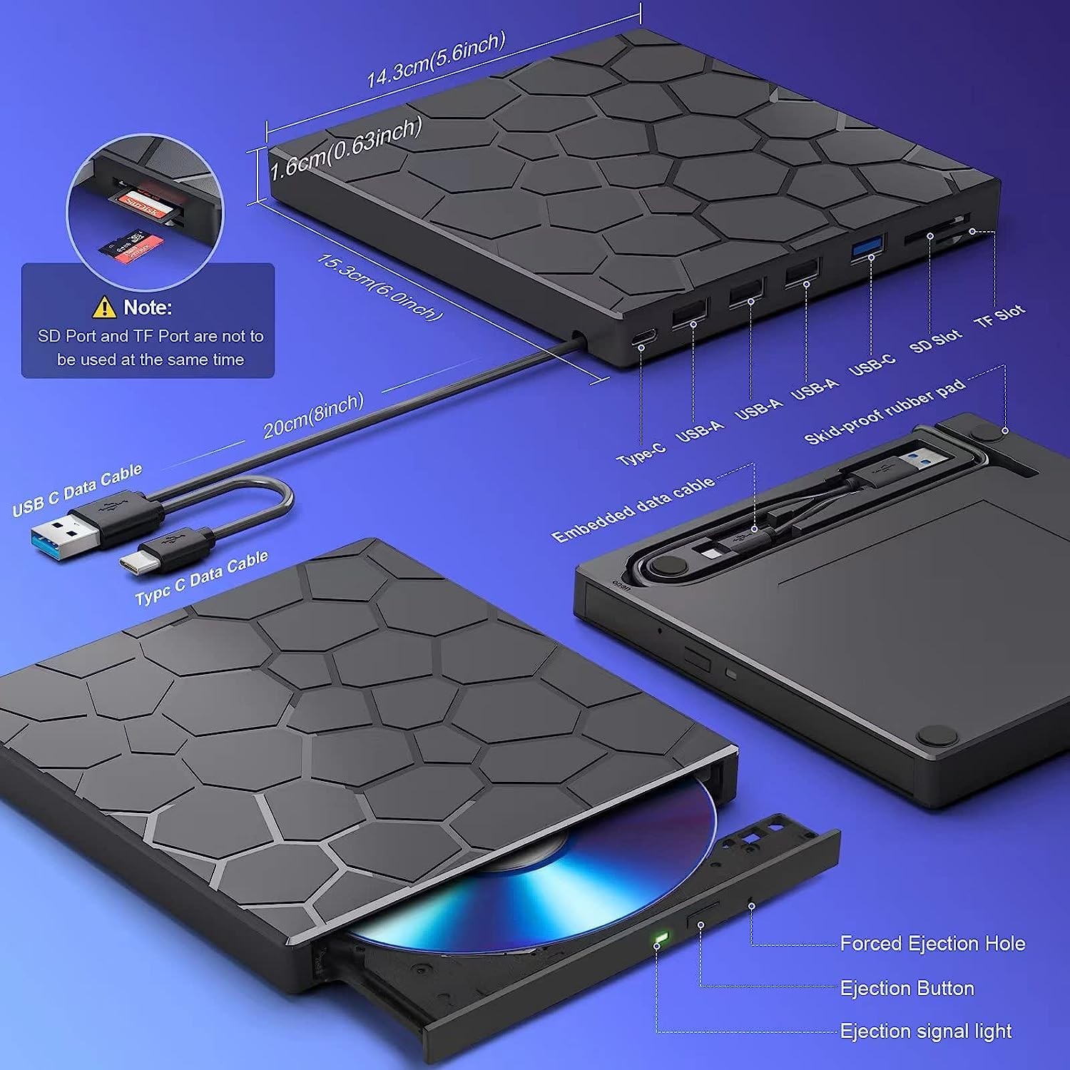 BPAKDU USB 3.0 External CD DVD Drive for Laptop PC Mac + Carrying Case