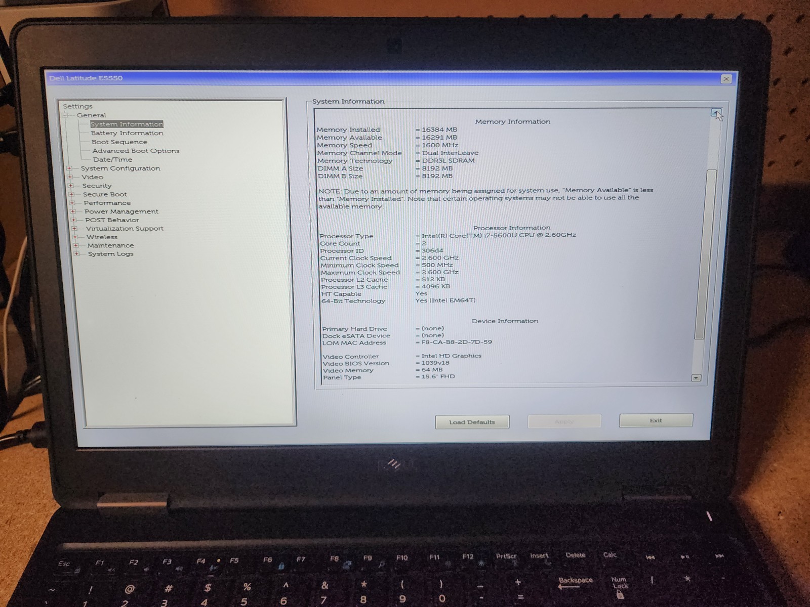 Dell Latitude E5550 i7-5600U 2.60GHz 16GB RAM No HDD/OS/Batt See Desc