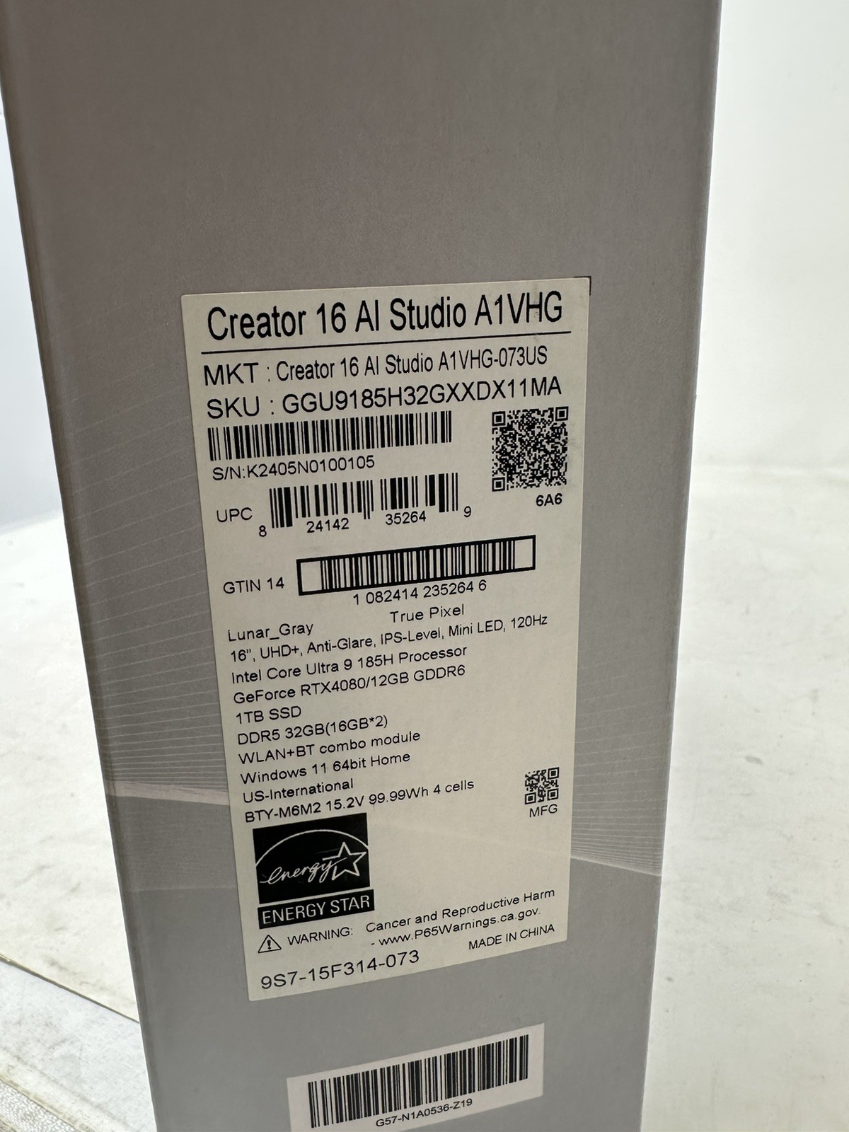 MSI Creator 16 AI Studio A1VHG 16.0″UHD+ Core Ultra 9 185H 32GB 1TB RTX 4080