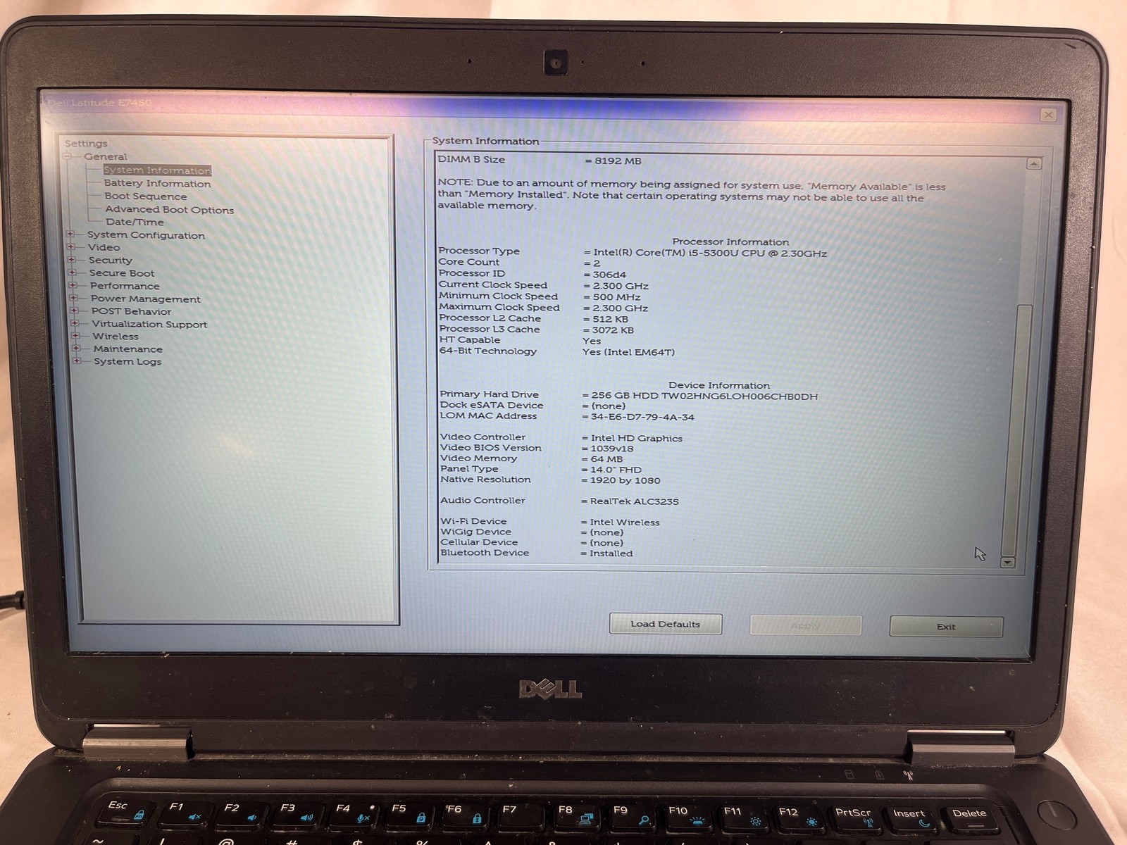 Dell Latitude E7450 Intel Core i5-5300U 8 GB No Drive 14″ FOR PARTS/REPAIR