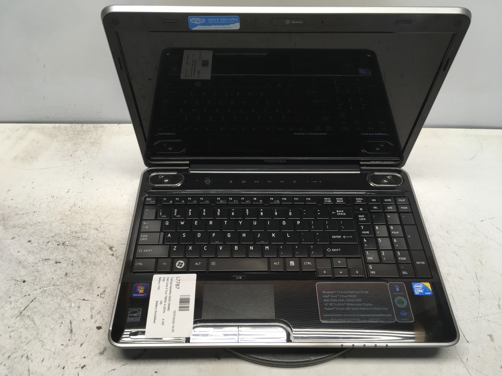 Toshiba Satellite A505-S6980 Intel Core 2 Duo T6600 2.2GHz 4 GB NO HDD No Batt