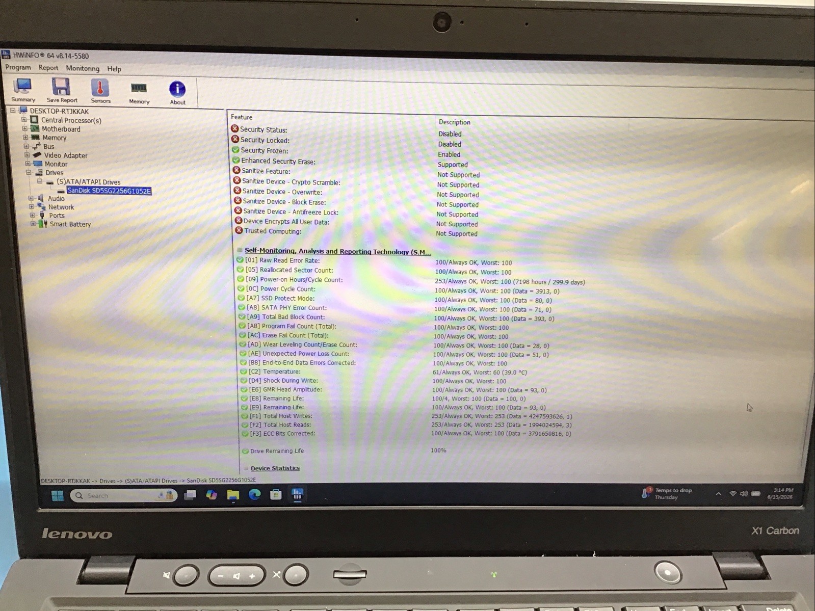 Lenovo ThinkPad X1 Carbon (i5-3427U 1.80GHz, 4GB (2×2)DDR3, 256GB SSD, WIN 11 E)