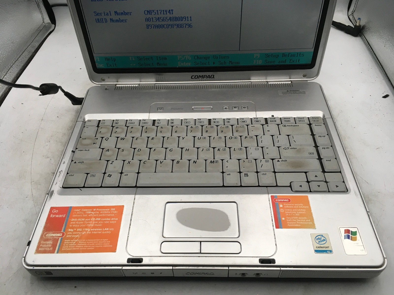 COMPAQ PRESARIO M2000 – BOOTS TO BIOS – INTEL CELERON – 256MB RAM – READ DESC-BB