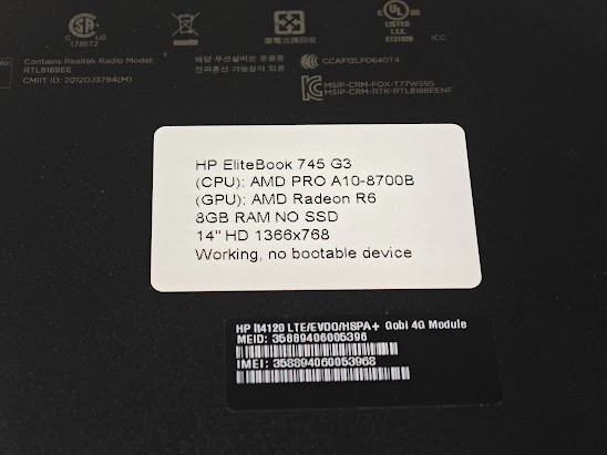 HP EliteBook 745 G3 – AMD PRO A10-8700B, Radeon R6, 8GB RAM