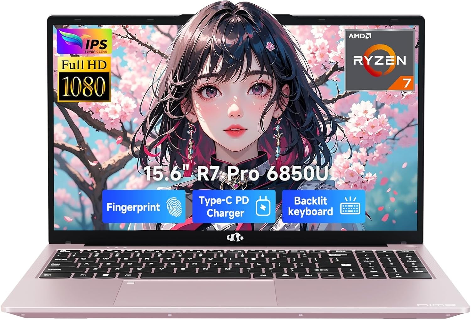 NIMO 15.6″ Light Gaming-Laptop, 8 Cores AMD Ryzen 7 Pro 6850U 16GB RAM 512GB SSD