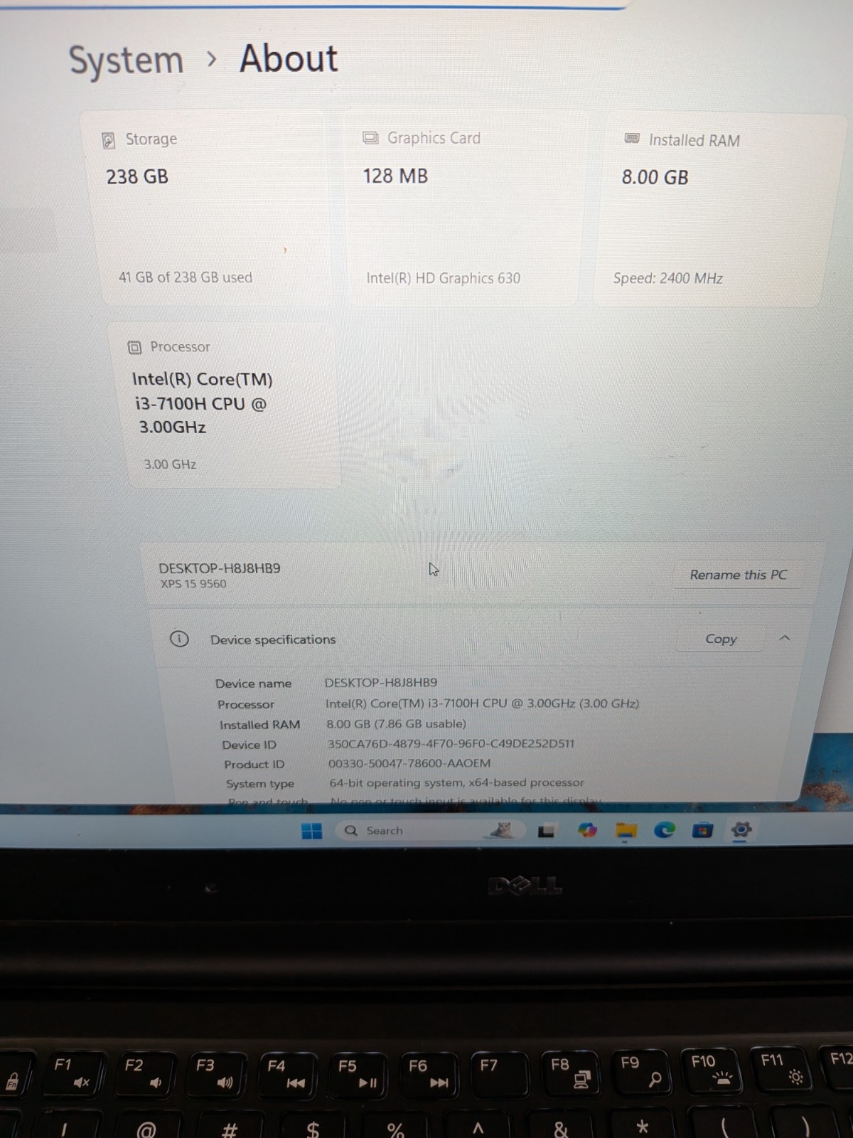 DELL XPS 9560 CORE I3 WINDOWS 11 64 BIT 8GB RAM 256GB SSD
