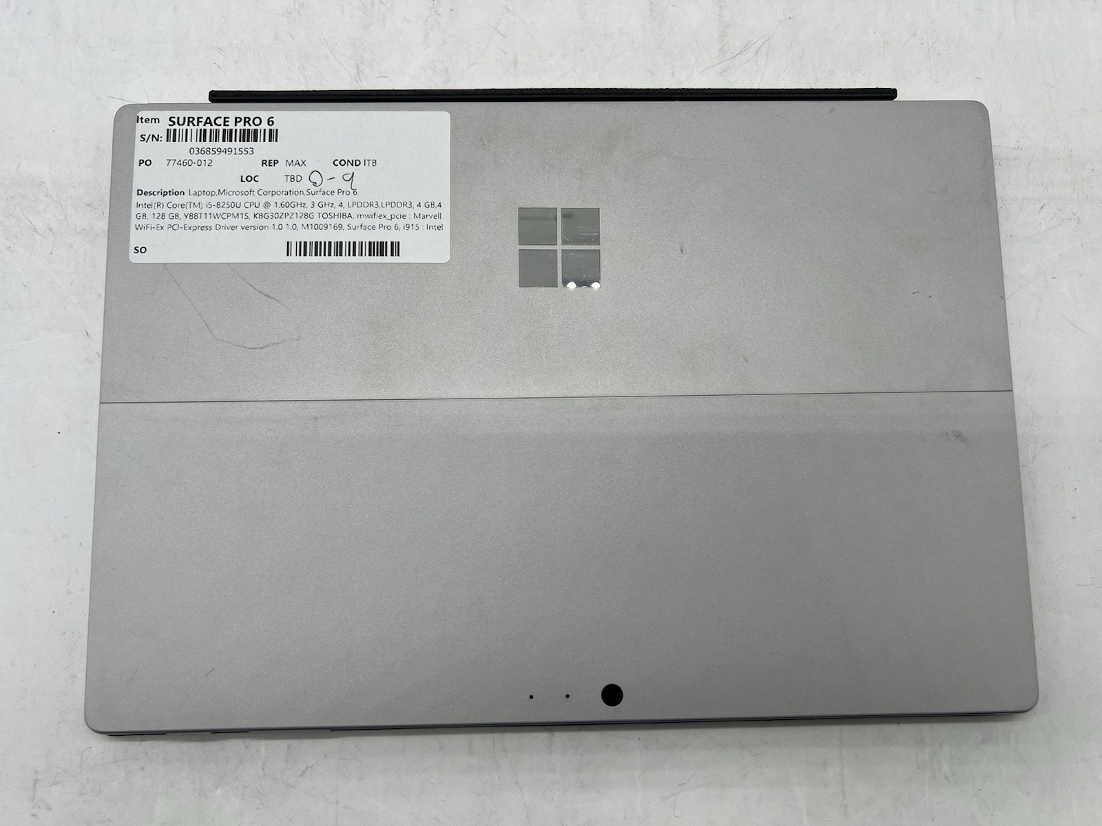 Microsoft Surface Pro 6, i5-8250U CPU, @ 1.60GHz, 8GB RAM, 128GB NVMe-No OS/AC