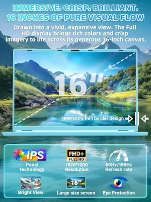16″ Laptop Computer 16G RAM 256GB SSD Alder Lake N95 CPU (Up to 16G+256GB Blue