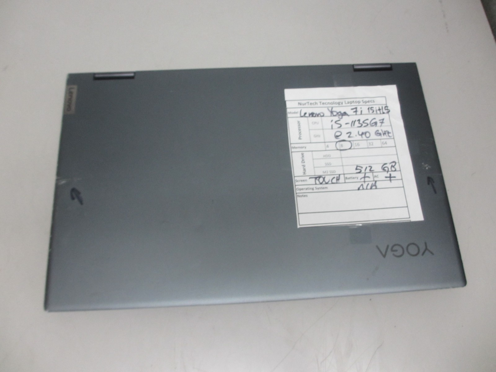 Lenovo Yoga 7i 15ITL5 I5-1135G7 2.40GHZ 8GB 512GB M2SSD TOUCH LAPTOP + AC NOOS
