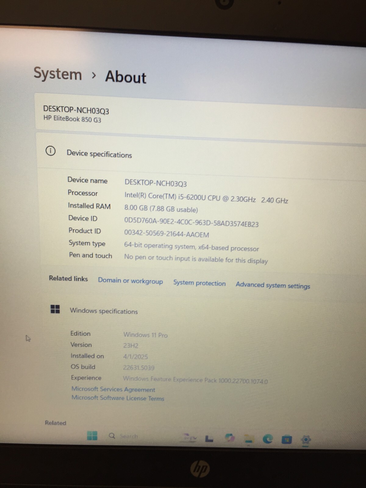 HP EliteBook 850 G3 15.6″ 256GB SSD Core i5 6th gen 2.30GHz 8GB WIN 11 PRO
