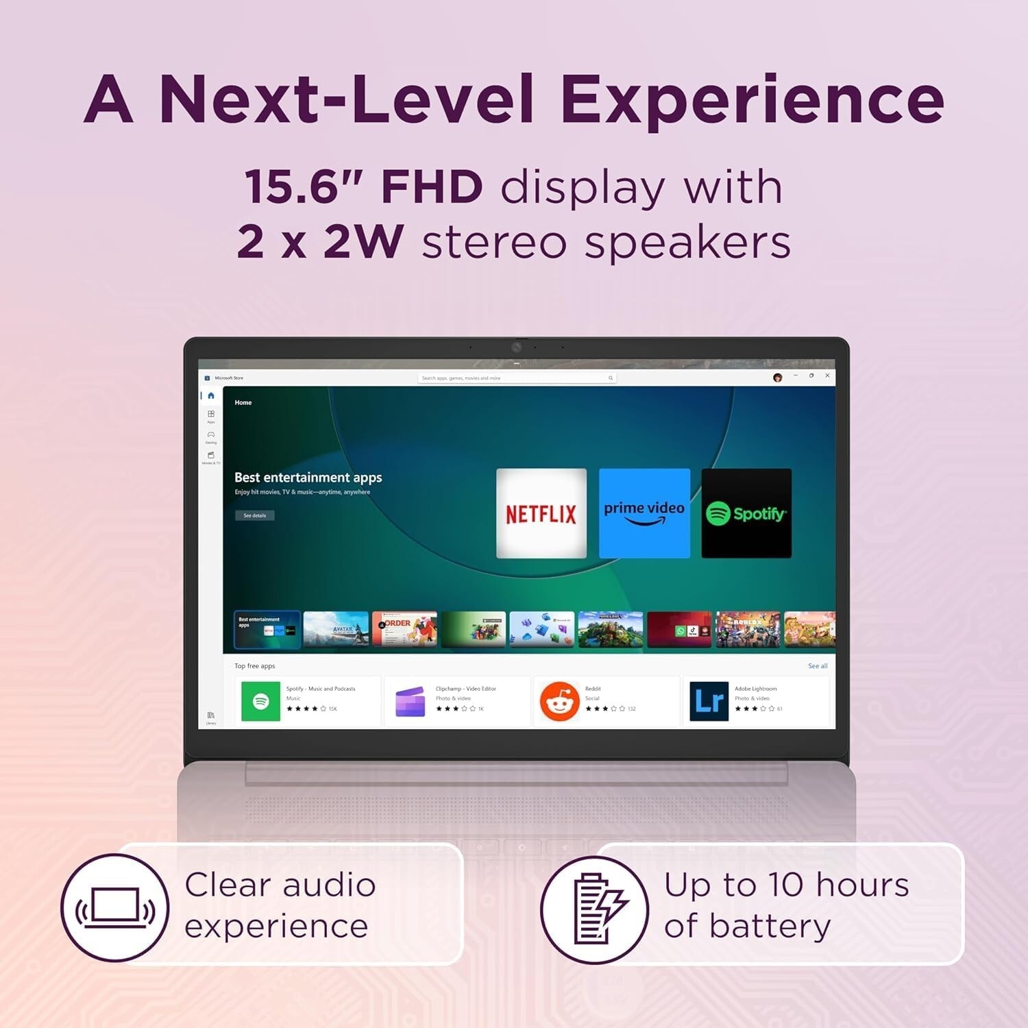 Lenovo Chromebook 15.6″ FHD Intel N4500 4GB RAM 64GB eMMC – Up to 256GB SD Card