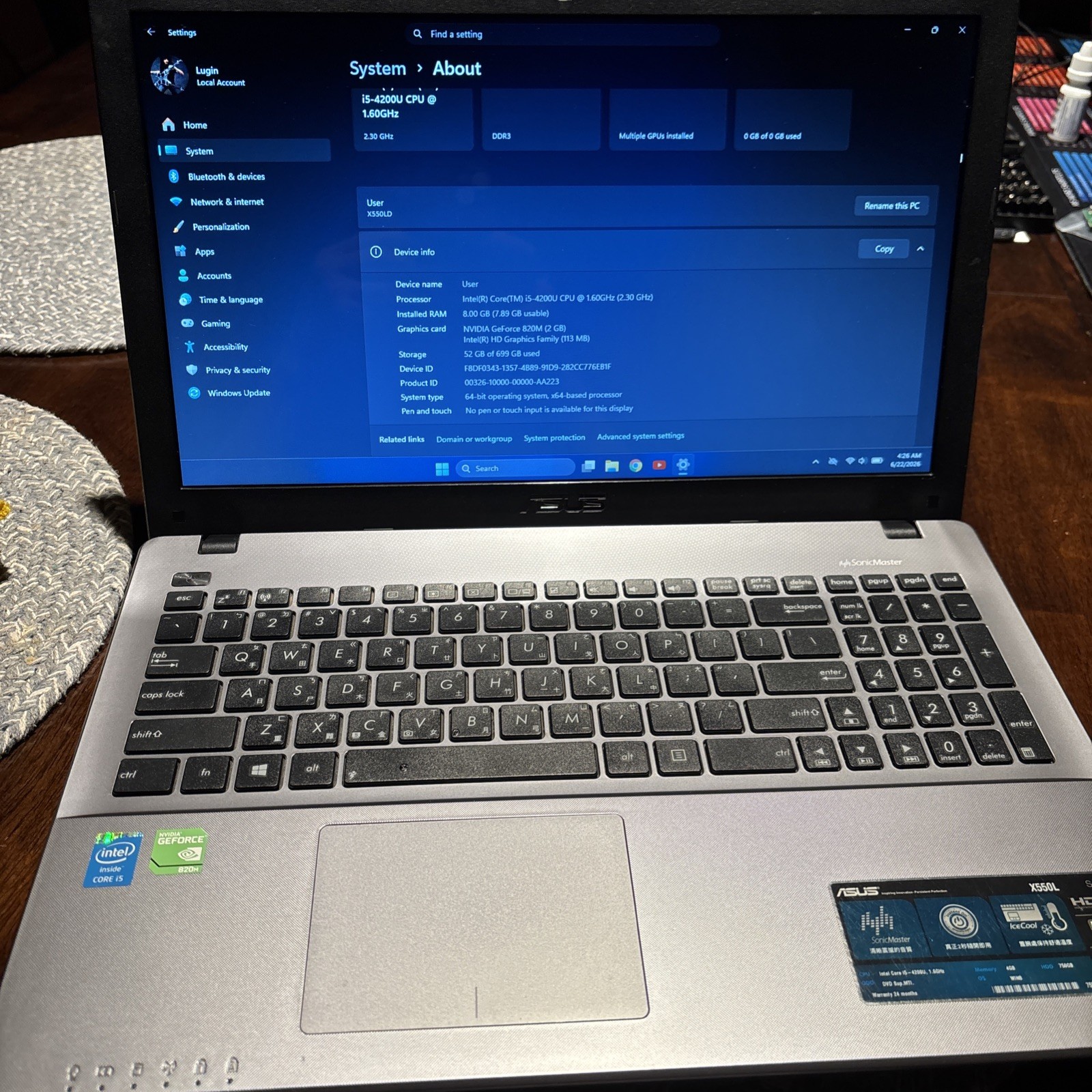 ASUS X550L LAPTOP 15.6″ i5-4200@U@2.3GHz/8Gb/750gb HHD/GOOD BATTERY