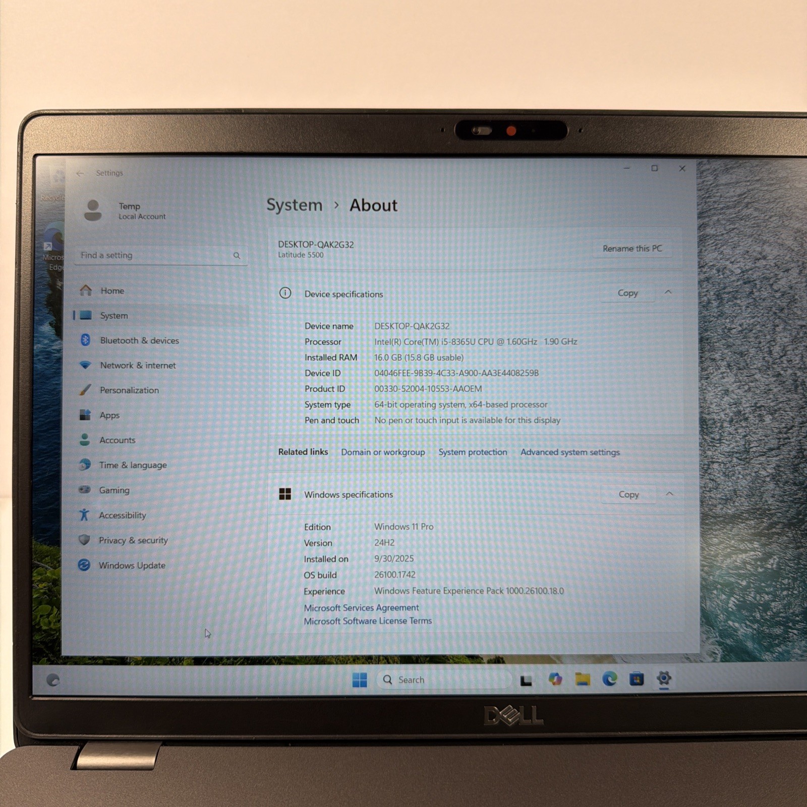 Dell Latitude 5500 15.6″ Intel Core i5-8365U 16GB RAM 256GB NVMe Win11Pro – READ