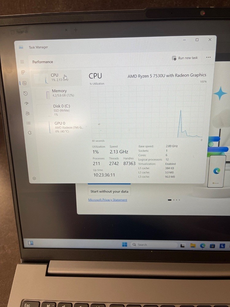 Lenovo Thinkbook 16 g6 abp 8gb 256ssd AMD 5 7530U Radeon Graphics With Charger