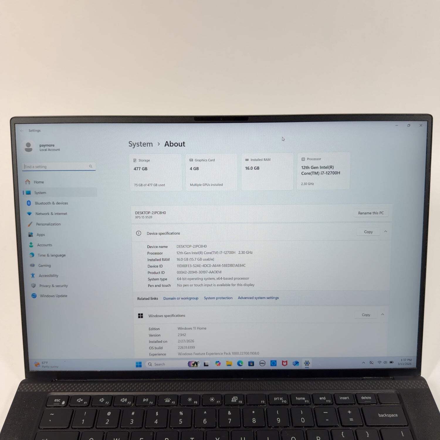 Dell XPS 9520 15.6″ i7-12700H 2.3GHz 16GB RAM 512GB SSD GeForce RTX 3050 Ti