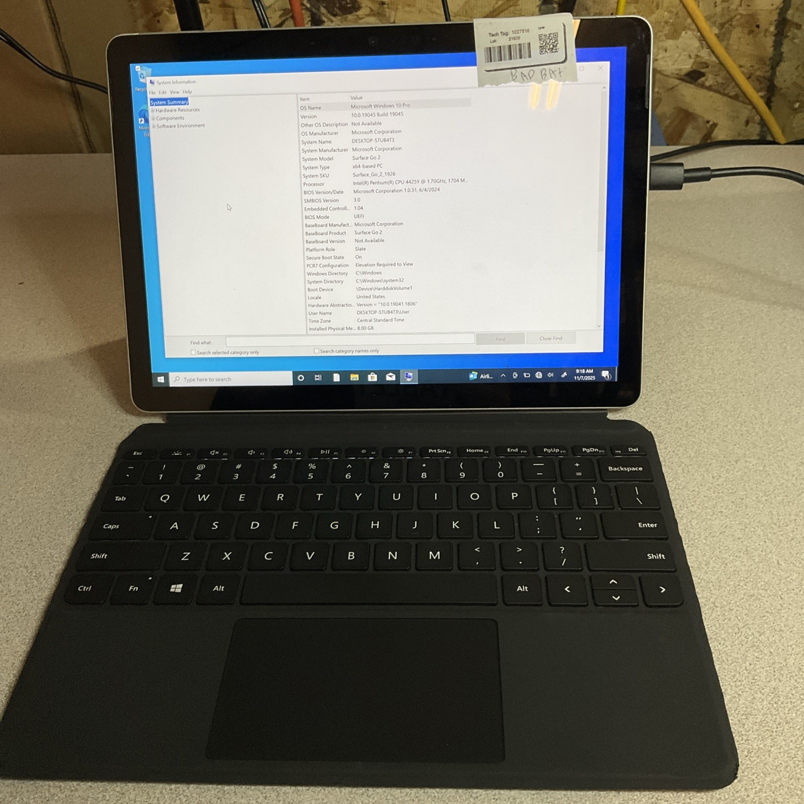 Surface Go 2 4425Y 1.70GHz 8GB 128GB W10 Pro Bad Battery No Charger