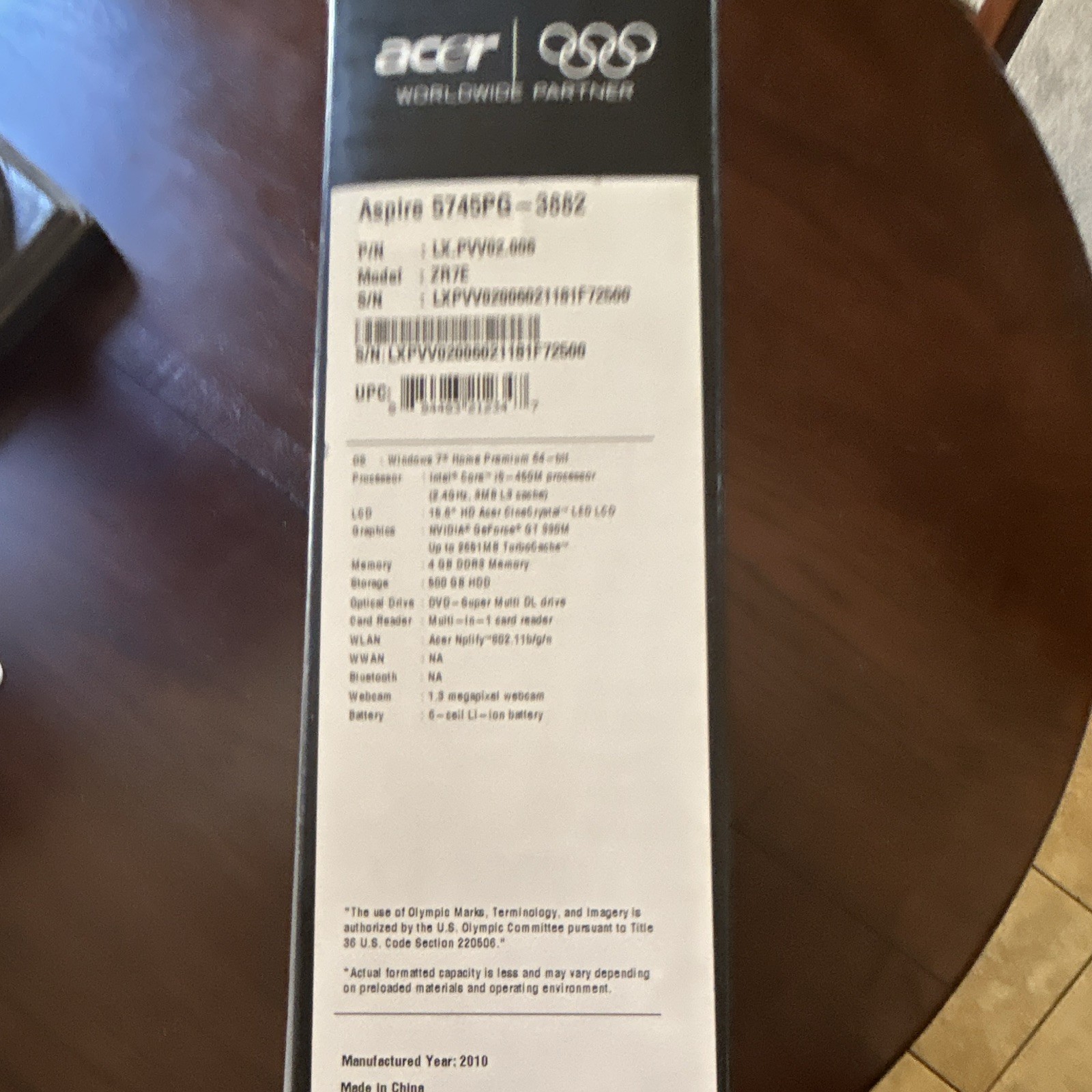 Acer Aspire 15.6in Intel Core i3 2.53GHz 4GB 320GB HDD Win7 Black