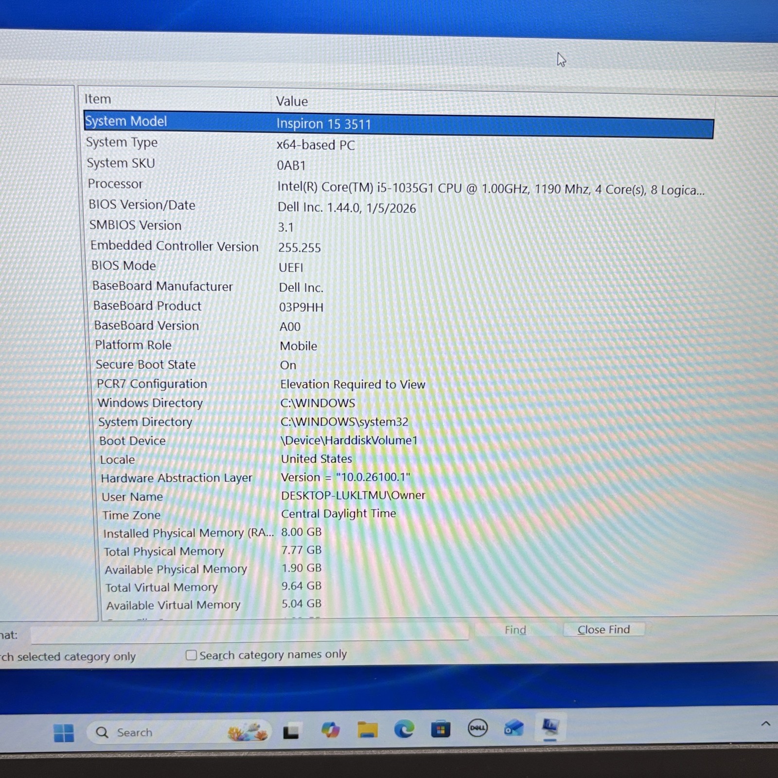 Dell Inspiron 15 3511 Win 11 Intel Core i5-1035G1 1.0GHz 8GB RAM 256GB SSD 15.6″