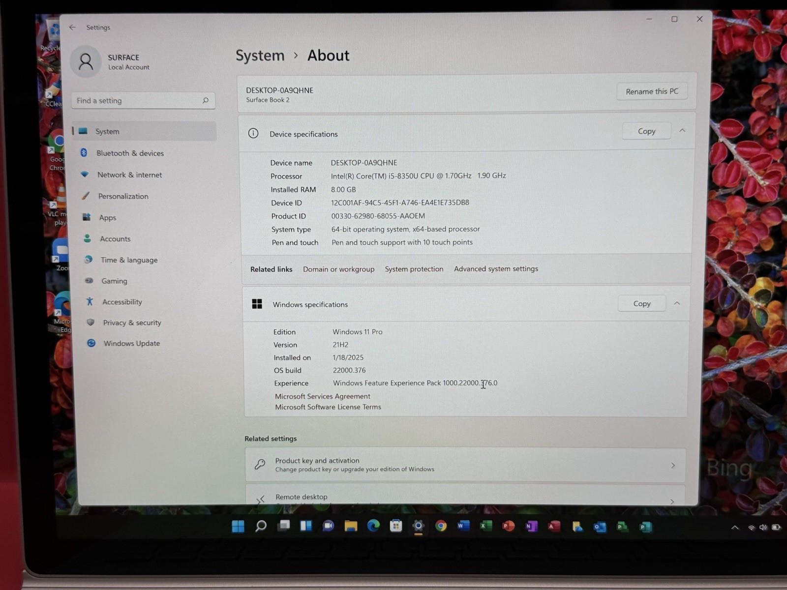 Surface Book 2 1832 i5 8350U 1.7GHz 8GB RAM 256GB SSD