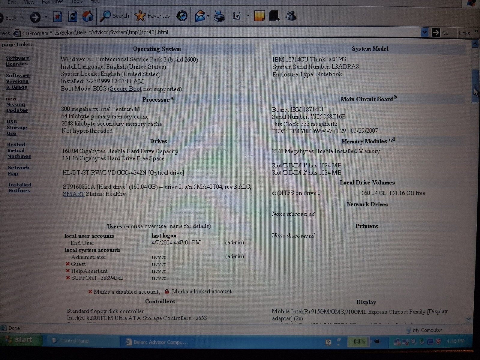 Retro IBM ThinkPad T43 Gaming Laptop 1.86Ghz 2GB RAM XP SP3