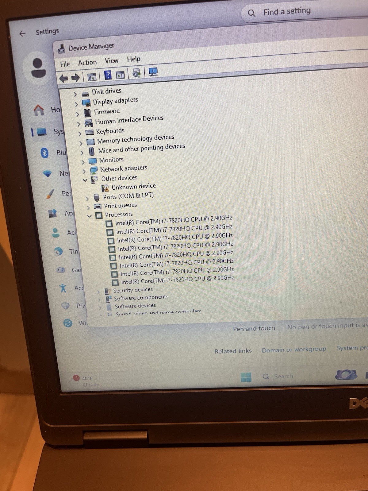 Dell 5580 2.90GHz Quad- i7 7820HQ/8GB/256GB SSD/15.6″ FHD/Webcam/BT
