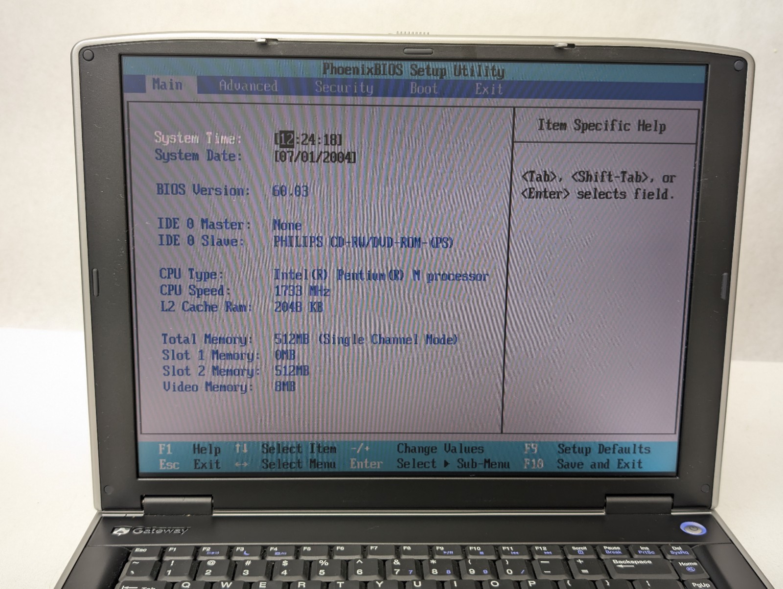 GATEWAY MA1 M460E Pentium M 512mb No HDD, OS, POWER ADAPTER Boots To BIOS