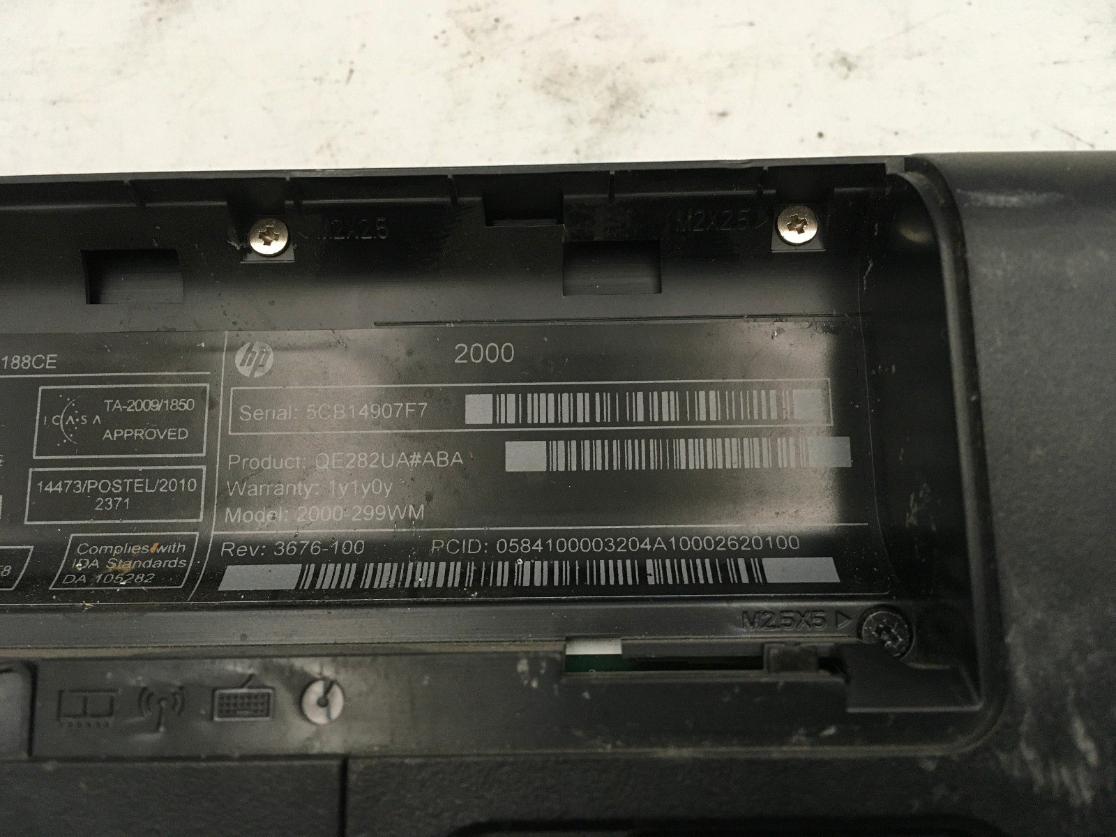 HP 2000 299WM – BOOTS TO BIOS – INTEL CELERON T3500 – 3GB RAM – 15″ – READ – BB!