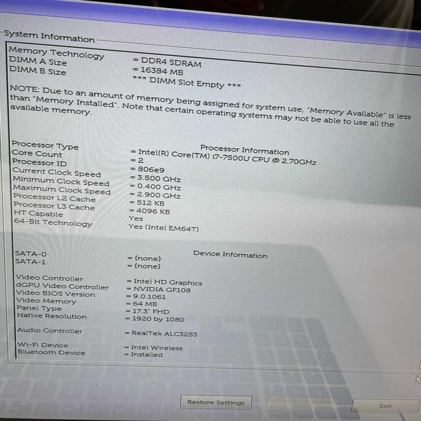 Dell Inspiron 17-7779 17.3″ i7-7500U 2.70 GHz 16GB RAM NVIDIA GF108 No SSD/OS/AC