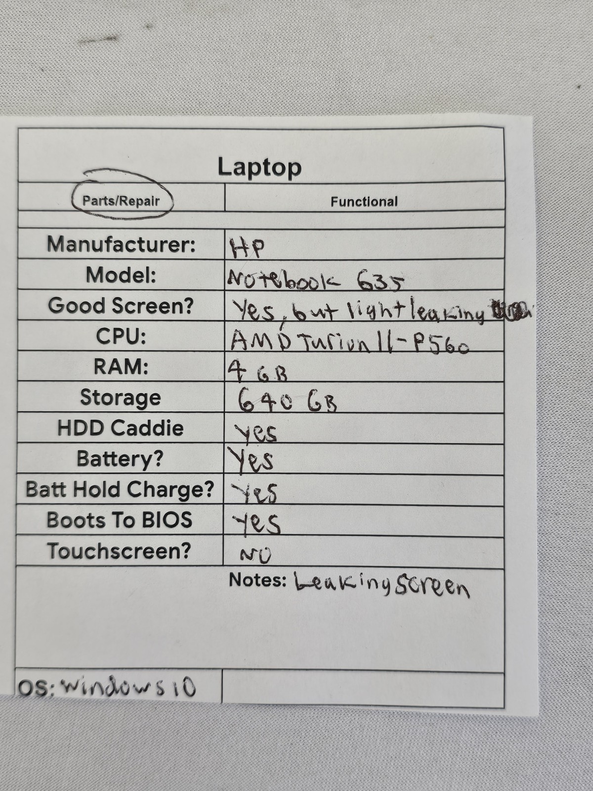 HP Notebook 635 Laptop – AMD Turion II-P560 – 4GB RAM – 640GB HDD – Read Desc.