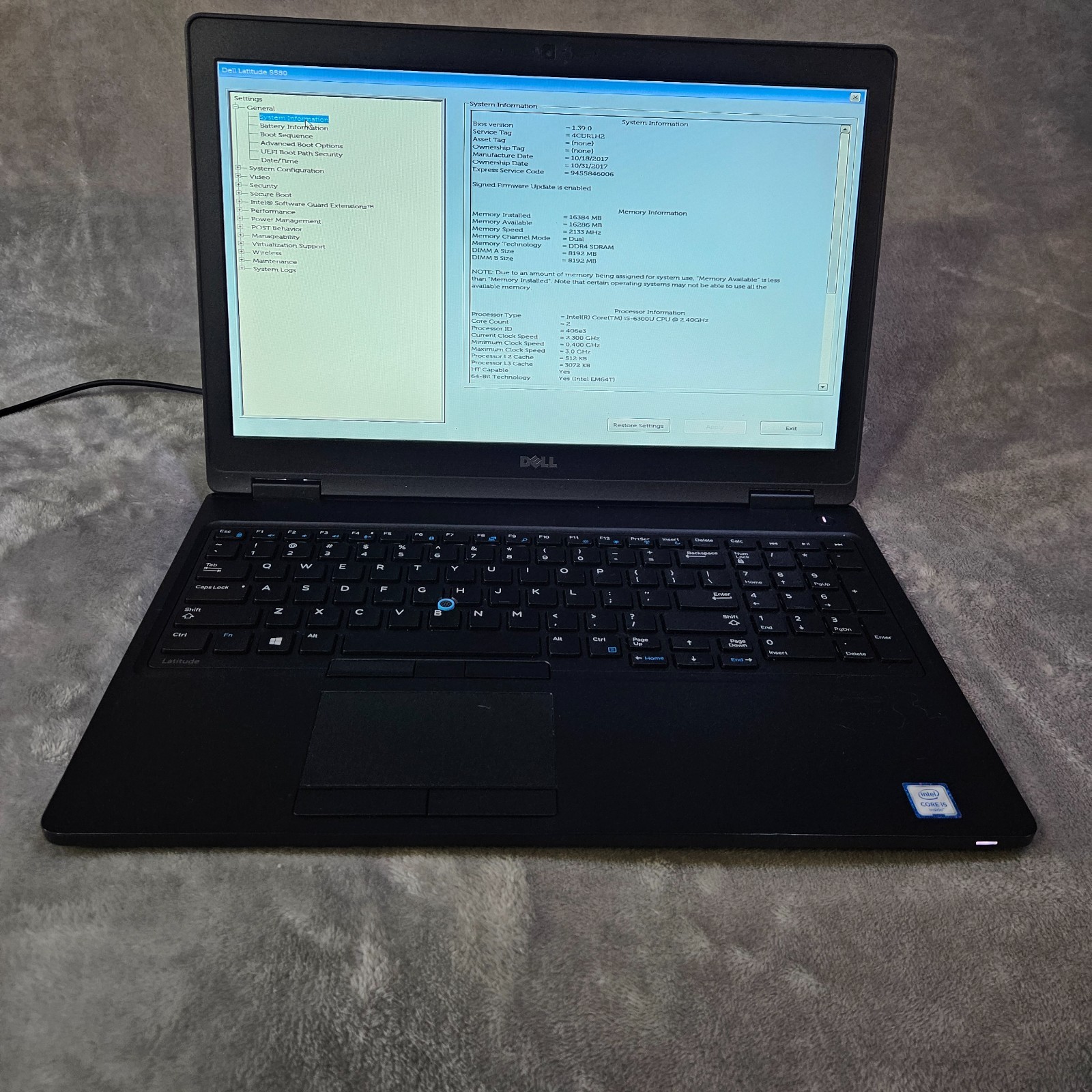 Dell Latitude 5580 Laptop i5-6300U 2.4GHz 16GB RAM NO SSD/OS W 65W Charger