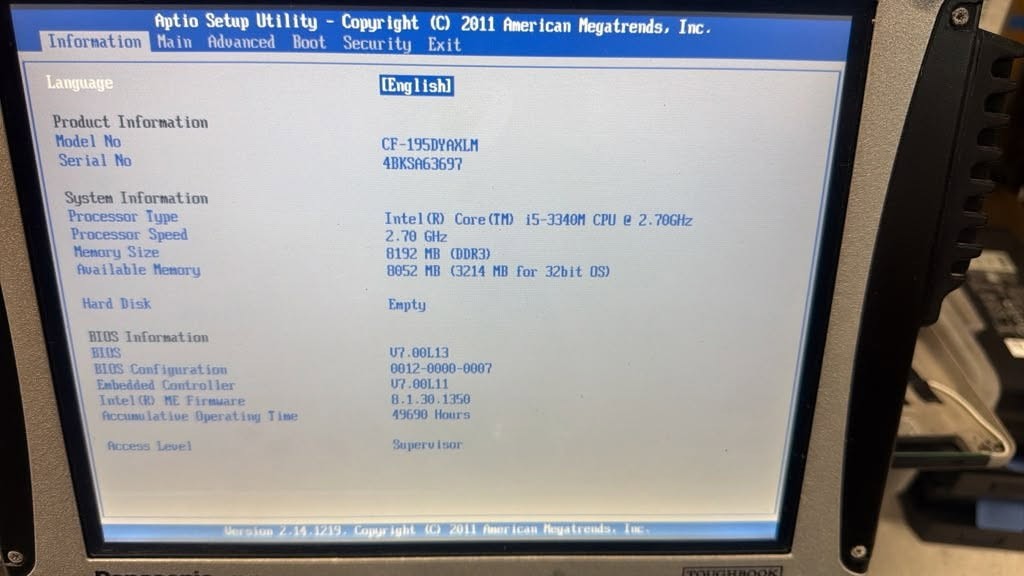 Panasonic CF-19 MK7 Core i5 8GB RAM 256GB WIN 11 PRO BLACK