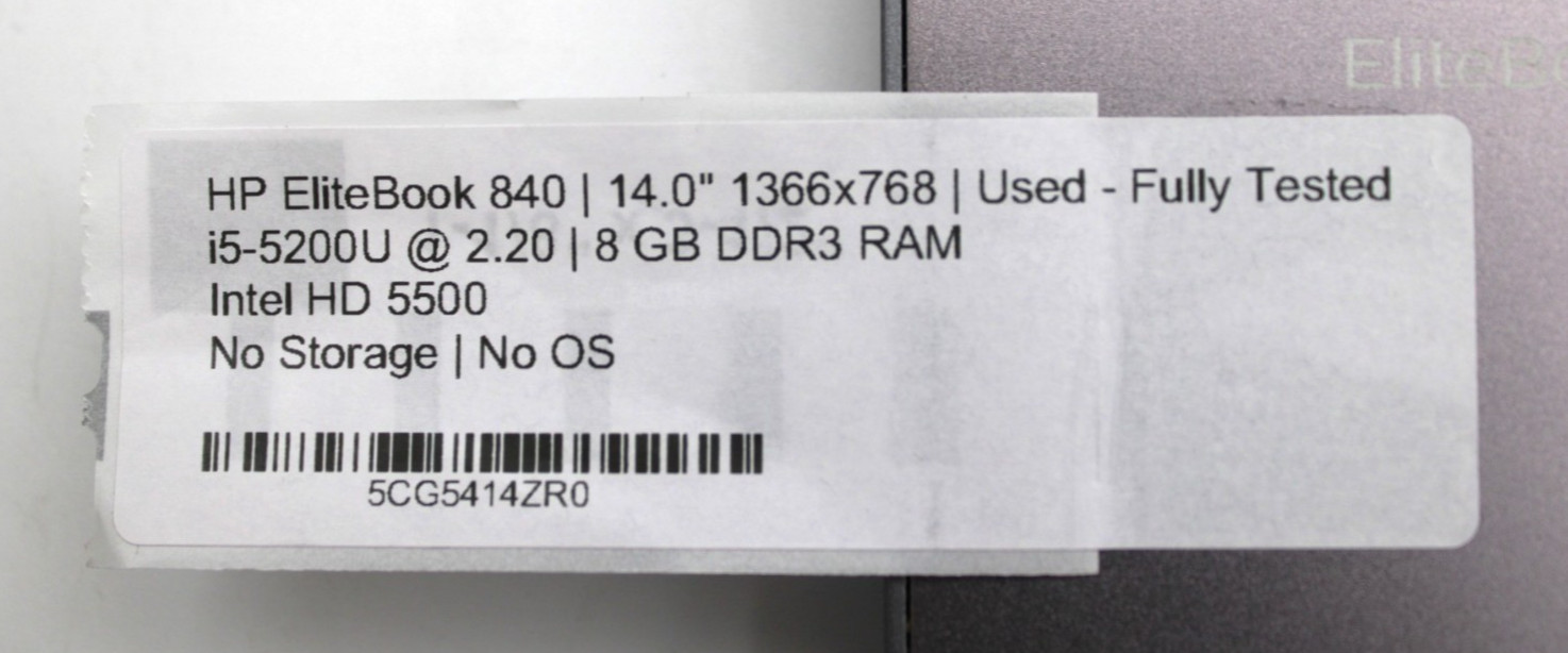 HP EliteBook 840 i5-5200U@2.2GHz 8GB DDR3 NO STORAGE OR OS *USED/TESTED*