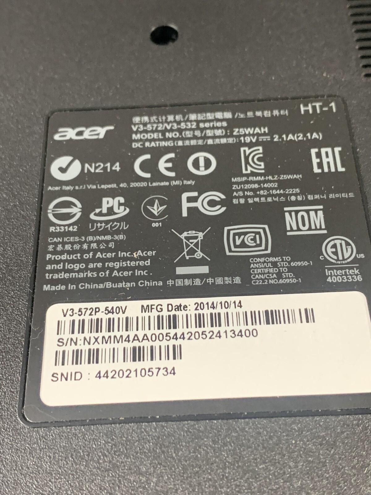 Acer Aspire V 15 Touch Z5WAH 1TB HDD Intel Core i5 Laptop | For Parts